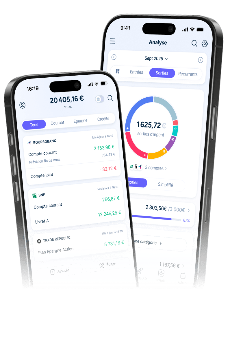 deux iphones affichant des captures d'écrans de l'app Bankin' 